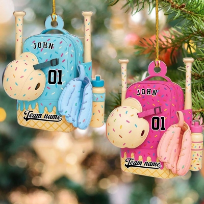 Custom Name Ice Cream Drip Baseball Bag Christmas Ornament, Drip Sprinkles Christmas Tree Hanging Decor, Christmas Gift for Baseball Lovers/Teammates