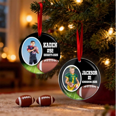 Personalized Football Picture Christmas Ornament, American Football Christmas Gift, Holiday Team Gift, Football Team Christmas Gift, Ornament For Boy