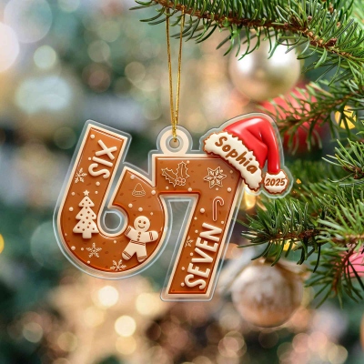 Personalized Six Seven Christmas Gen Z Tween Acrylic Ornament, Custom Name and Year, Cookie Design Teen Slang Ornament, Christmas Gift for Teen Grandkid