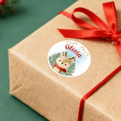 Custom Name Christmas Stickers, Reindeer/Santa/Snowman/Gingerbread Man/Bear Design Round Holiday Gift Labels, Christmas Gifts for Kids/Family/Friends
