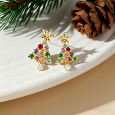Handgefertigte Geburtsstein-Weihnachtsbaum-Ohrstecker, farbenfrohe Edelstein-Ohrstecker, festlicher Schmuck für Sie, Weihnachtsgeschenk für Oma/Mama/Sie