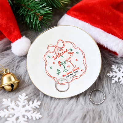 Personalized Name Hand-Painted Family Party Christmas Jewelry Dish, Round/Square Ceramic Trinket Dish Tray, Christmas Gift for Family/Friends