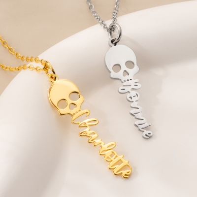 Personalized Name Skull Necklace, Sterling Silver 925 Gothic Jewelry, Birthday/Christmas/Halloween Gift for Gothic Lovers/Rockers/Women/Teens