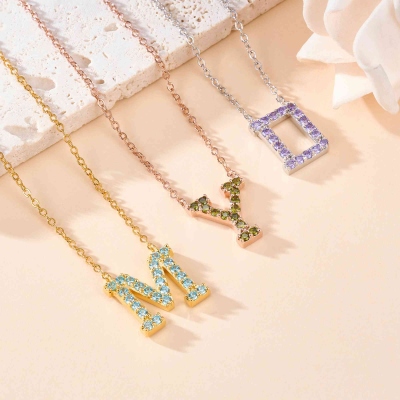 Personalized Initial Necklace with Birthstone, Sterling Silver 925 Dainty Women's Statement Jewelry, Birthday/Christmas Gift for Her/Mom/Sister/Bestie