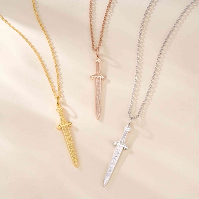 Personalized Name Viking Sword Necklace, Unisex Viking Rune Sword Pendant Necklace, Celtic Warrior Jewelry, Gift for Family/Friends