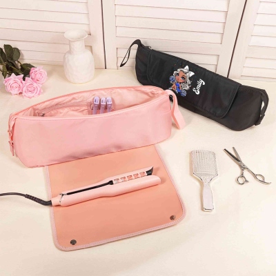 Custom Cheerleading Girl Hair Tool Travel Bag with Heat Resistant Mat, Portable Hairdressing Tool Storage Bag with Lanyard, Gift for Cheerleading Girl