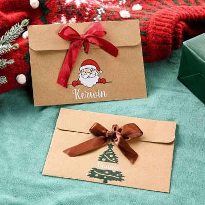 Custom Name Snowman/Santa Kraft Money Voucher Envelopes with Ribbon (Set of 2), Christmas Stocking Stuffers, Christmas Gifts for Kids/Family/Friends