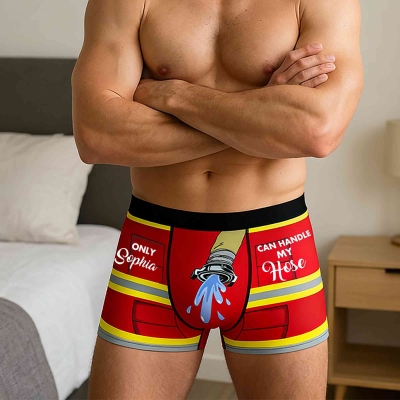 Personalized Name Funny Fire Hose Design Boxer Briefs, Multicolor Men's Underwear, Valentine's Day/Anniversary/Wedding Gift for Him/Husband/Boyfriend