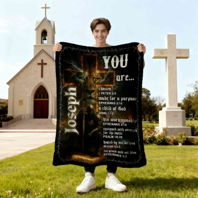 Personalized Christian Lion of Judah Blanket for Men with Name, Bible Verse Throw, Religious Gift