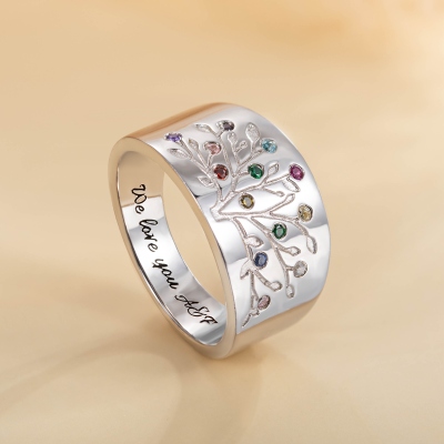 Custom Family Tree Ring with 1-20 Birthstones, Birthday/Anniversary Gift for Family/Mom/Grandma
