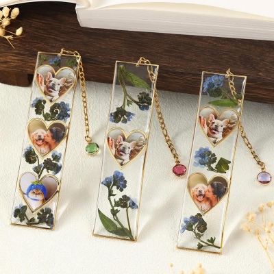 Personalized Photo Pressed Flower Bookmark with Birthstone, Memorial Floral Bookmark, Reading Accessory, Birthday Gift for Book Lovers/Bookworms