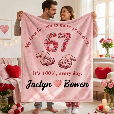 Custom Names Six Seven Valentine's Day Pink Blanket, Flannel/Sherpa Throw for Bed Couch, Home Decor, Anniversary/Valentine's Day Gift for Couples