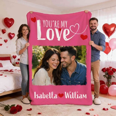 Personalisierte Foto- und Namensdecke „Du bist meine Liebe“ für Paare, Flanell-/Sherpa-Überwurf für Bett und Sofa, Geschenk zum Jahrestag/Valentinstag für Sie/Ihn/Paare