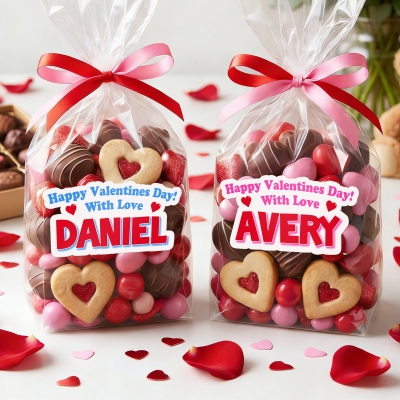 Personalisierte Namensaufkleber zum Valentinstag, Geschenkanhänger, Etiketten für Geschenktüten, Gastgeschenke für Klassenaustausche, Valentinstagsgeschenke für Paare/Kinder