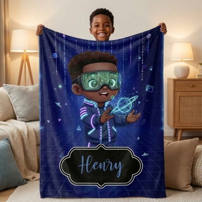 Personalisierte Kuscheldecke „Kleiner Träumer“ mit Namen, Flanell-/Sherpa-Überwurf für Bett und Sofa, Geburtstagsgeschenk für afroamerikanische Jungen