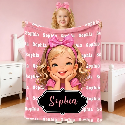 Personalisierte Decke mit Namen, Cartoon-Motiv, gepunktet, Flanell/Sherpa-Überwurf für Bett und Sofa, Heimdeko, Geburtstags-/Einweihungsgeschenk für Mädchen