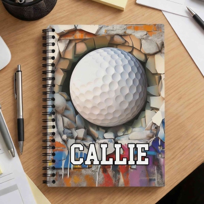 Personalisiertes Notizbuch mit Sportballmotiv, Name und Nummer, A5-Spiraljournal, Geburtstags-/Spieltagsgeschenk für Sportbegeisterte/Spieler/Trainer