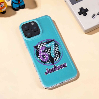 Personalisierte Handyhülle mit 67 Sternen und Schachbrettmuster, mehrfarbige TPU-Handyhülle für iPhone, Geburtstags-/Schulanfangsgeschenk für Teenager der Generation Z