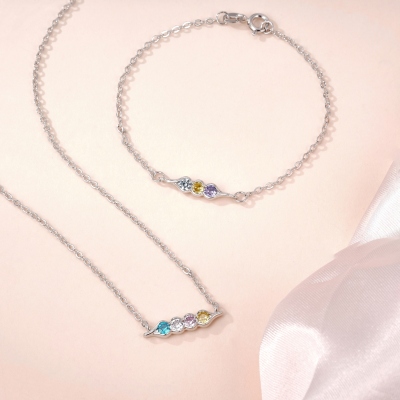Personalized Peas in a Pod Birthstone Necklace/Bracelet, Family Jewelry with 2-6 Birthstones, Birthday/Mother's Day Gift for Mom/Grandma/Family