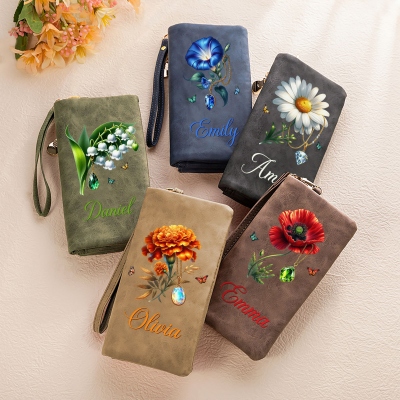 Personalized birth flower wallet