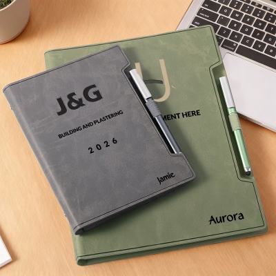 Personalisiertes Notizbuch- und Stiftset mit Namen und Logo aus Leder, A5/B5/A4-Format, mit Kartenfächern, Geburtstags-/Jubiläumsgeschenk für Freunde/Mitarbeiter
