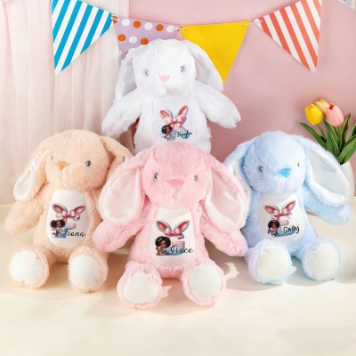 Personalisierter, schwarzer Cartoon-Hase mit Schleife, Buchstaben, Buchstaben, weiches Hasen-Plüschtier, Kinderzimmerdeko, Geburtstags-/Ostergeschenk für Mädchen