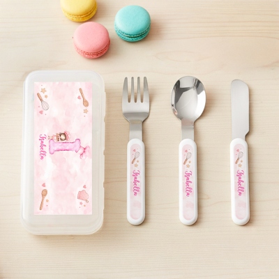 Besteckset mit personalisiertem Namen und Initialen, inklusive Geschenkbox, Messer, Gabel und Löffel aus lebensmittelechtem Edelstahl, ideales Geburtstagsgeschenk für Kinder