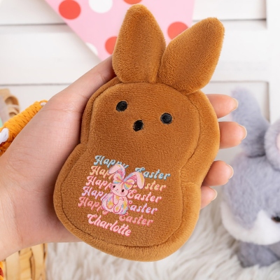 Personalisierte Oster-Geldbörse mit Hasenmotiv (Y2K), Plüsch-Münzbeutel mit Armband, Ostergeschenk für Kinder/Jungen/Mädchen