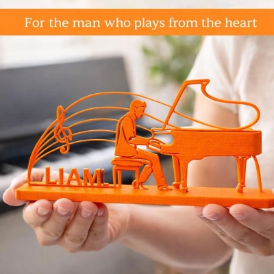 Personalized Male Pianist Silhouette Art Decor with Name, Colorful Piano Ornament with Base, Birthday/Anniversary Gift for Pianist/Music Teachers/Him
