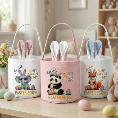 Custom Name Peter Rabbit & Farm Animal Design Easter Basket with Bunny Ears & Tail, Easter Egg Hunt Bag, Easter Party Favor, Easter Gift for Kids