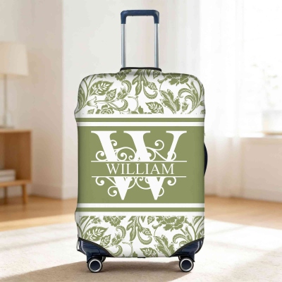 Personalized Initial & Name Floral Luggage Cover, Suitcase Protector Wrap, Travel Accessory, Birthday/Anniversary Gift for Women/Travel Lovers