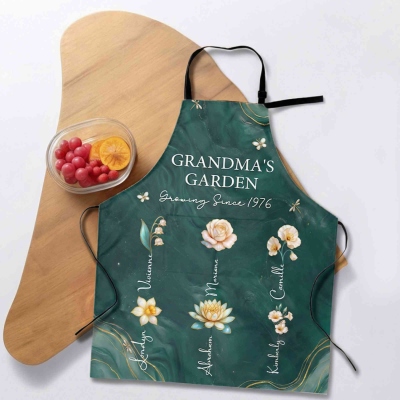 Personalized Names & Birth Flowers Grandma's Garden Apron, Family Floral Apron with Adjustable Neck Strap, Birthday/Mother's Day Gift for Mom/Grandma