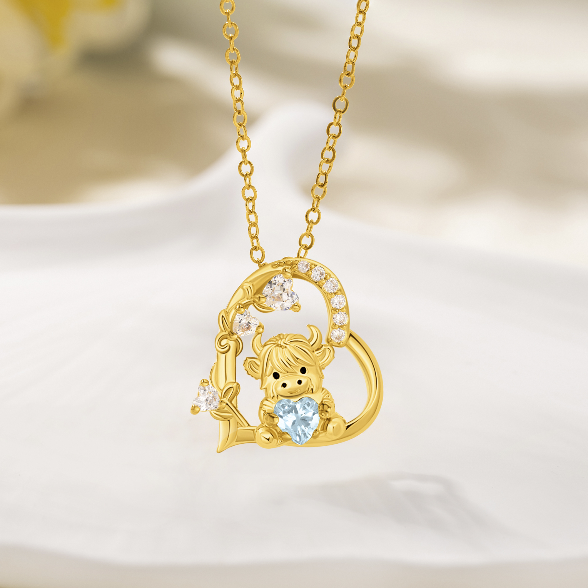 Personalized Highland Cow Heart Pendant Necklace with Birthstone, Women's Dainty Jewelry, Birthday/Anniversary Gift for Her/Mom/Highland Cow Lovers