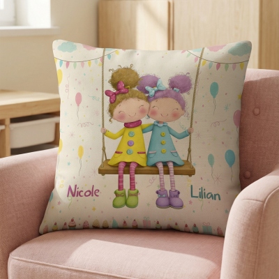 Personalisierter Kissenbezug mit Aquarell-Cartoon-Motiv für die beste Freundin, Kissenhülle mit optionaler Füllung, Heimdeko, Geburtstagsgeschenk für Seelenverwandte/Mädchen/Sie