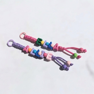 Personalized Name Beaded Keychain, Colorful Name Paracord Charm, Cord Accessory for Bag/Luggage, Birthday/Back to School  Gift for Kids/Girls/Friends