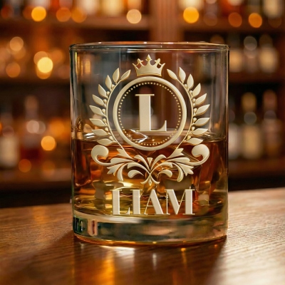 Personalized Gold Initial & Name Wine Glass, 10oz Bourbon Whiskey Old Fashioned Glass, Birthday/Father's Day/Wedding Gift for Him/Dad/Grandpa/Best Men