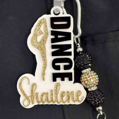 Dance Bag Tag, Personalized Dance Bag Tag with Beads, Backpack Keychains, Acrylic Name Tags, Bow Bag Tag, Dance Keychain, Dance Mom