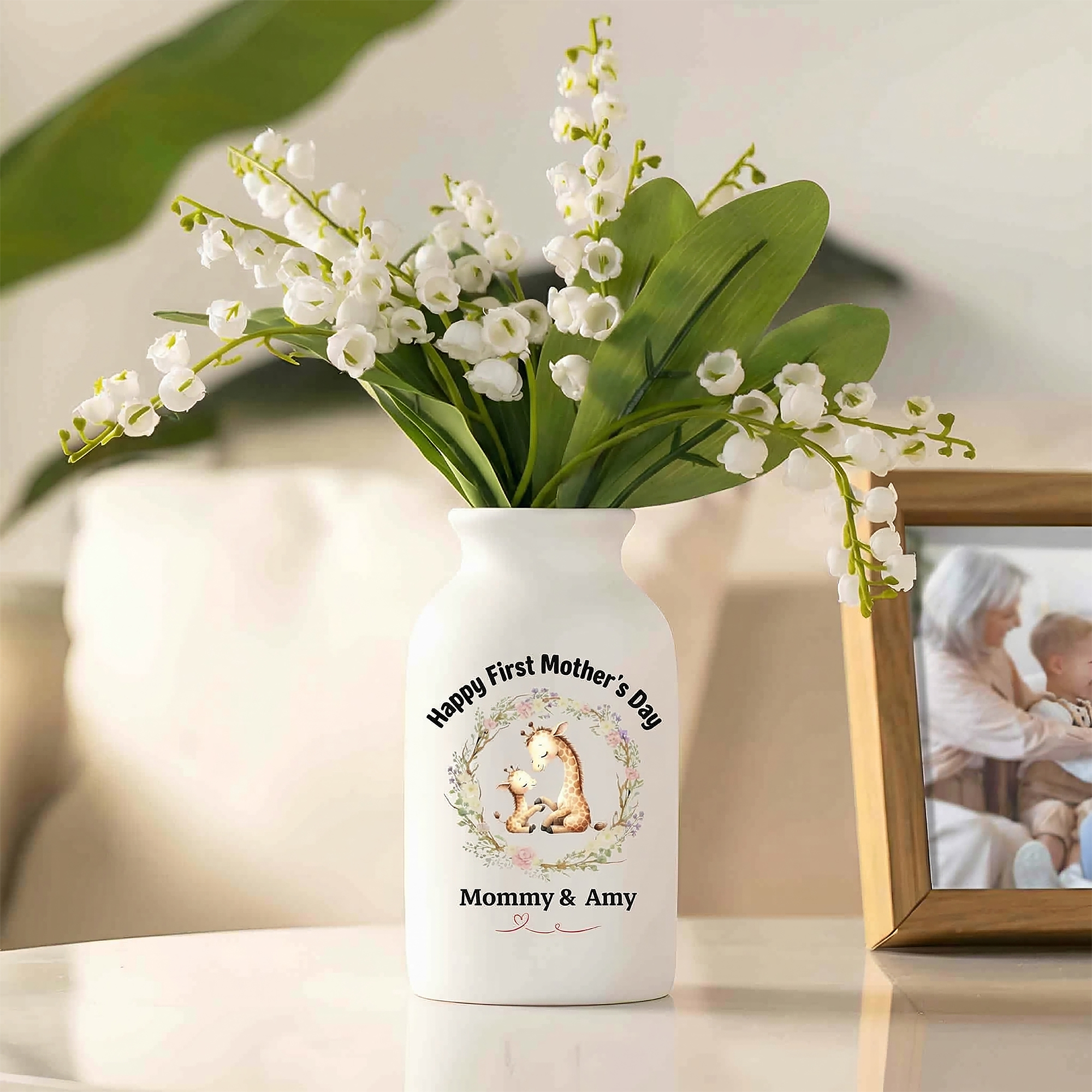 Personalized Names Floral Animal Mama & Baby Design Vase, First