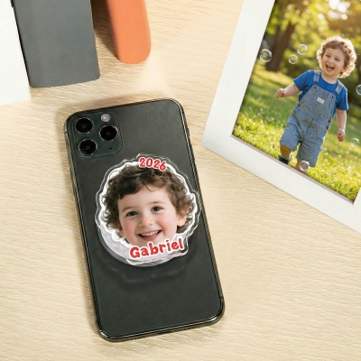 Personalisierter Handygriff mit Gesichtsfoto und ausklappbarem Ständer, selbstklebender/magnetischer Handyhalter für die Hand, Handy-Zubehör, Geschenk für Familie/Freunde