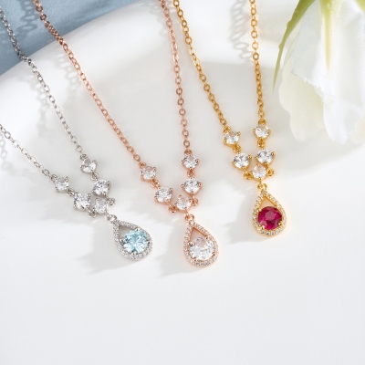 Personalized Mermaid Teardrop Necklace with Birthstone, Dainty Ocean Inspired Jewelry, Birthday/Anniversary/Valentine's Day Gift for Wife/Mom/Women