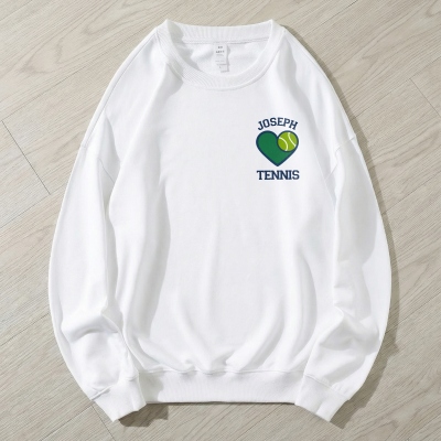Personalisiertes T-Shirt/Sweatshirt/Hoodie mit Tennisherz- und Schlägermotiv, mehrfarbiges Tennis-Outfit für den Spieltag, Geburtstagsgeschenk für Tennisliebhaber/Spieler