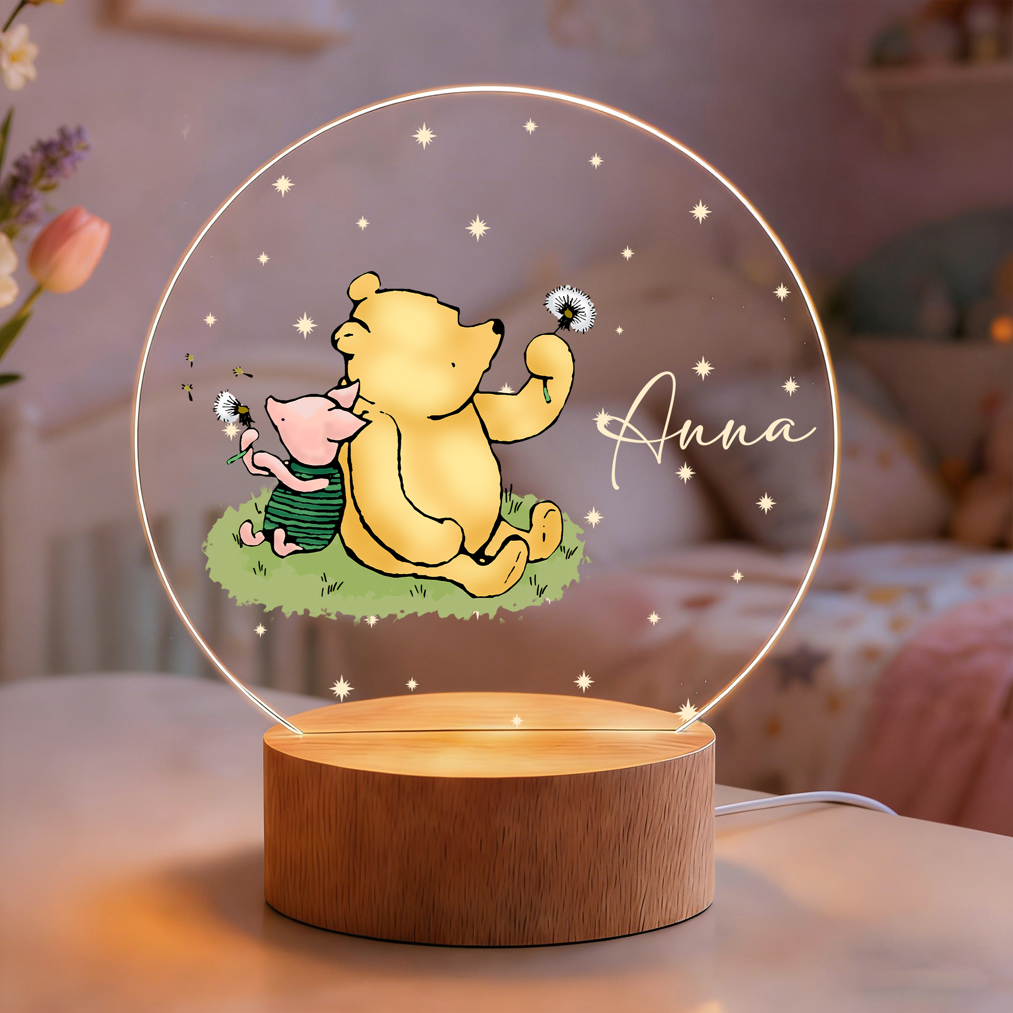 Custom Name Classic Winnie the Pooh LED Night Light, Acrylic Night