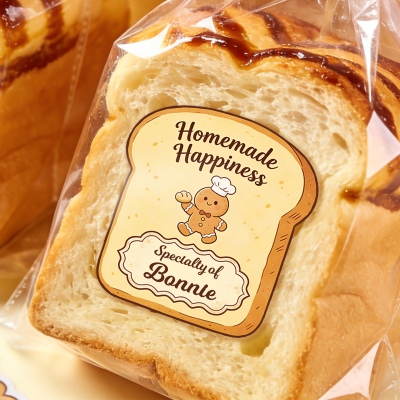 Custom Name Toast-Shaped Gingerbread Man Stickers, Waterproof Self-Adhesive Homemade Bread Packaging Labels, Gifts for Baking Lovers/Toast Makers