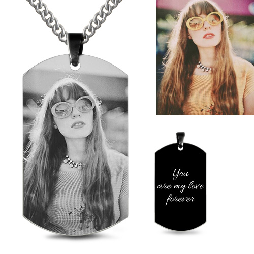 Photo-Engraved Black Titanium Steel Dog Tag Necklace for Father