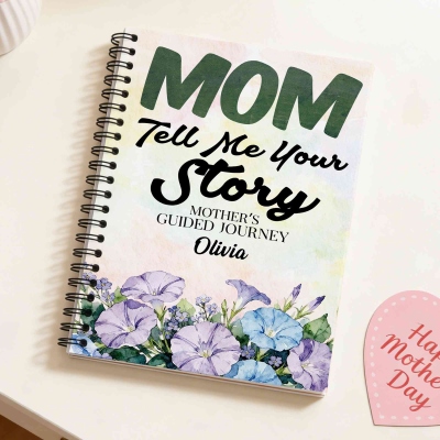 Personalized Birth Flower Mom Tell Me Your Story Notebook with Name, Softcover A5 Spiral Journal, Birthday/Mother's Day Gift for Mom