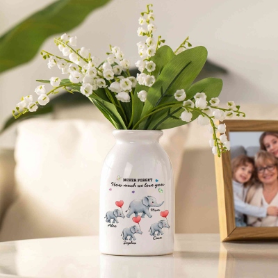 Personalized Names Elephant Mama & Kids Design Flower Vase, Ceramic Mug Vase, Home Decor, Birthday/Mother’s Day Gift for Wife/Mom/Grandma