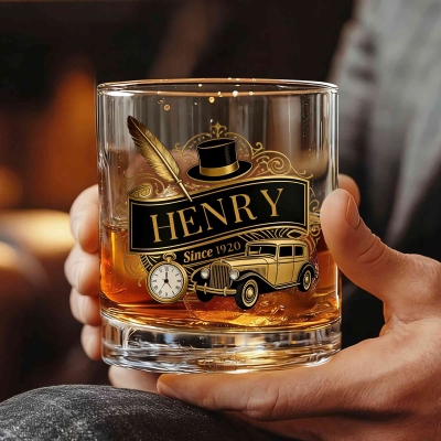 Personligt whiskyglas i retrostil från guldåldern med namn, 285 ml gammaldags whiskyglas, födelsedag/fars dag för pojkvänner/make/man