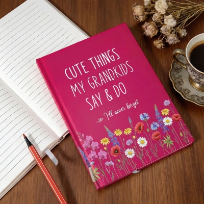 Personalized Cute Things Kids Say and Do Floral Notebook with Name, Multicolor A5 Hardcover Memory Journal, Birthday/Mother’s Day Gift for Mom/Grandma