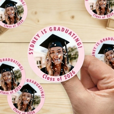 (Set of 30pcs)Personalized Photo Graduation Stickers with Name, Class of 2026 Self-Adhesive Round Labels, Grad Party Decors, Gifts for Graduates
