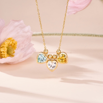 Personalized 1-6 Heart Birthstones Necklace, Dainty Family Birthstone Jewelry, Birthday/Anniversary/Mother’s Day Gift for Her/Sister/Mom